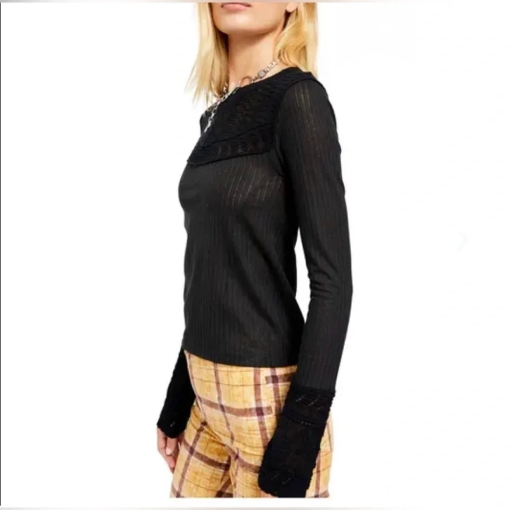Free People Colette Scallop Neck Trim Knit Sweater Size XS